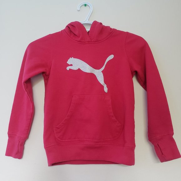 🦋UNISEX Pink Puma Glitter Sweatshirt Pull Hoodie - Picture 1 of 8
